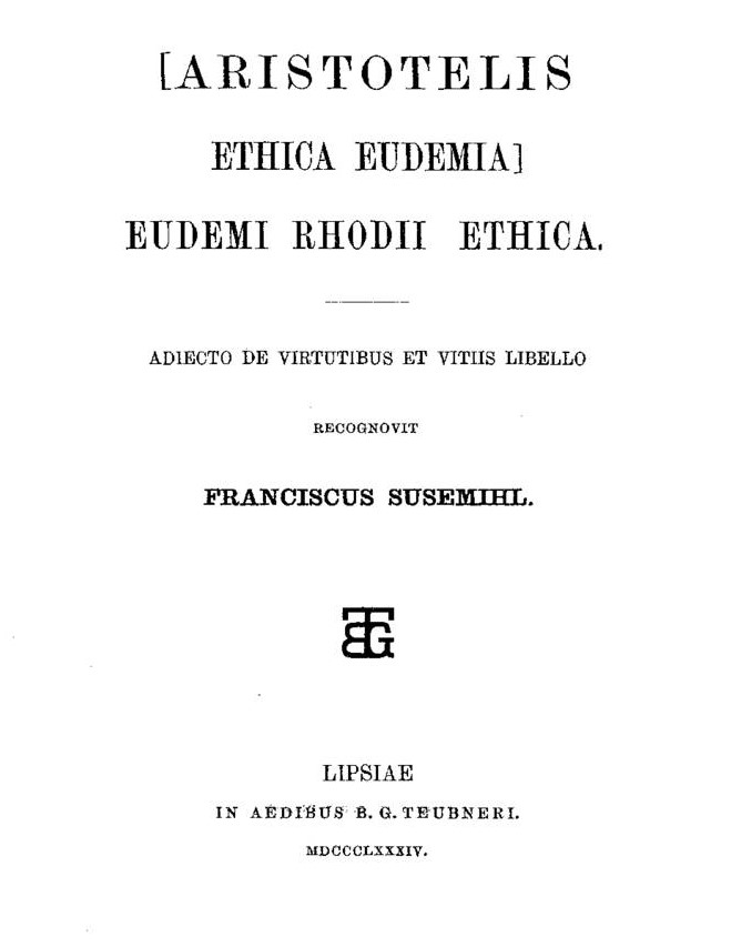 Aristotelis, Ethica Eudemia [Αριστοτέλους, Ηθικά Ευδήμεια]